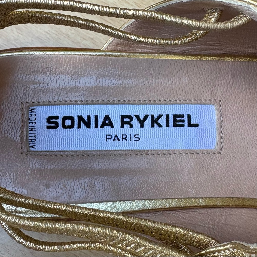 Sonia Rykiel Paris Open Toe Sandal Flats In Gold Sz 39 EU/ 8.5 US - Picture 4 of 13